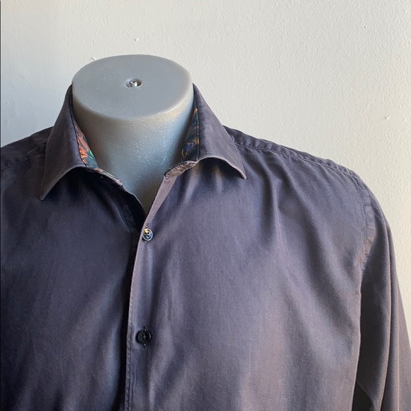 Grey Dress Shirt with Floral Interior Collar - Picture 3 of 7